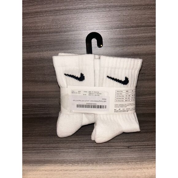 Nike Cushioned Mesh Crew Socks 6-Pack Little Kid White Shoes Size 4-5 - Picture 1 of 2